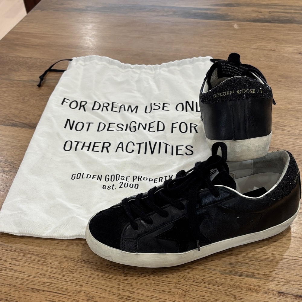 Golden Goose Black Low-Top Sneakers with Glitter Heel Tab